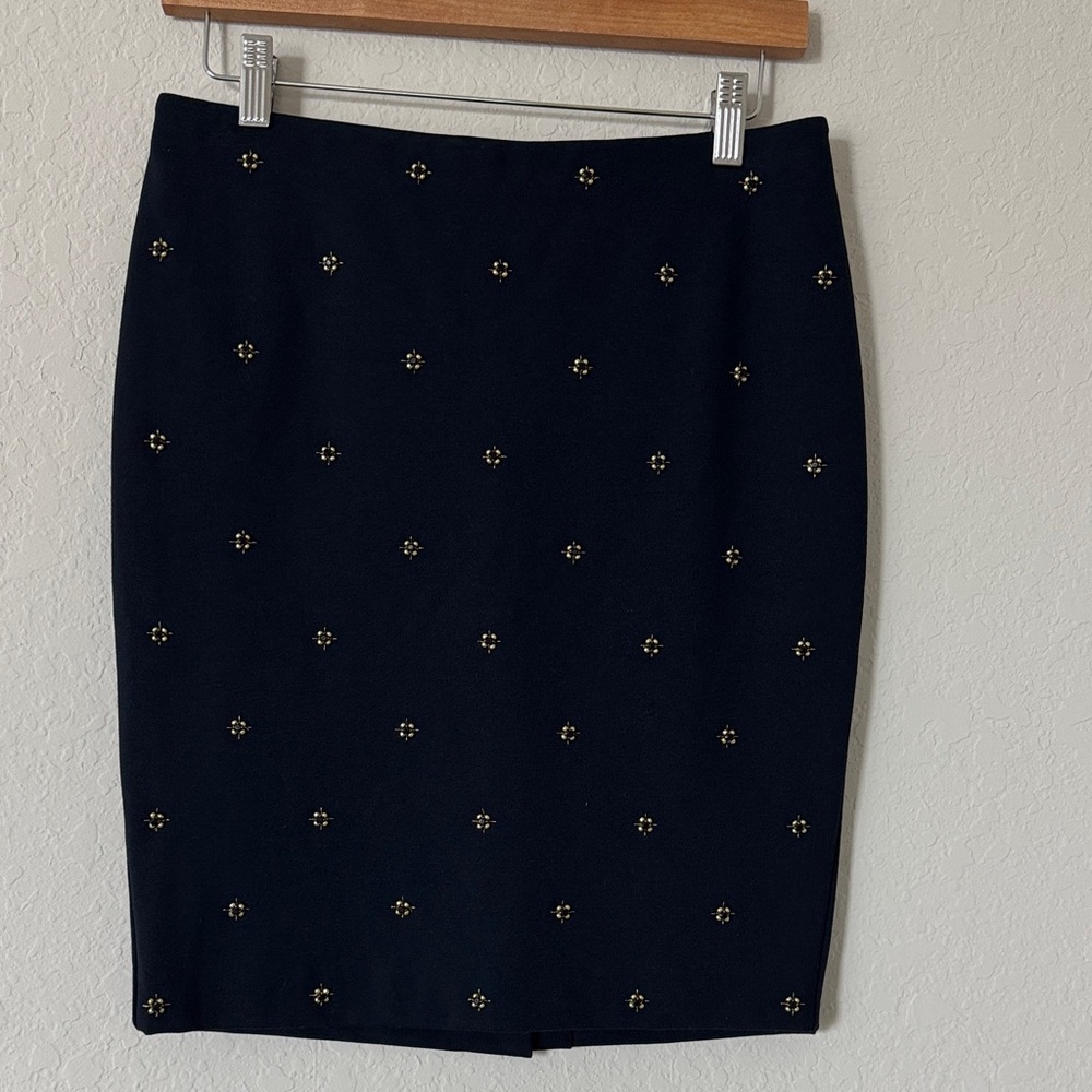Ann Taylor Black Pencil Skirt with Gold Details